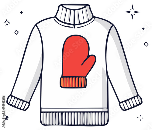 Festive Knit Sweater with Mitten Design, Winter Apparel, Christmas Holiday Fashion