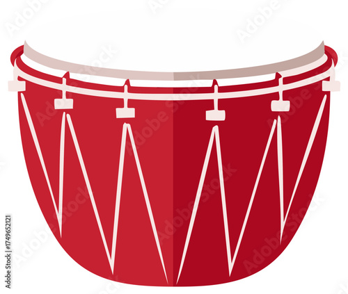 Simple illustration of a red double-headed drum with white tension ropes and rims
