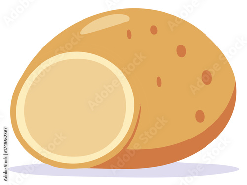 Whole Potato Cut in Half Showing Interior Texture and Skin
