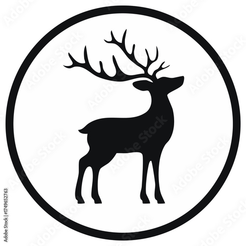 Elegant stag silhouette enclosed in a circular frame ideal for logos or branding