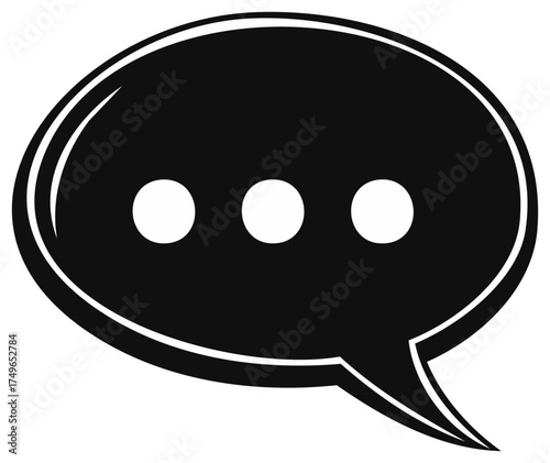 Abstract Black Message Bubble with Ellipsis Indicating Thinking or Waiting for Response