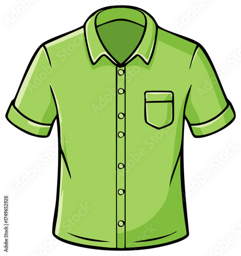 Lime green short sleeve button down shirt with pocket detailed illustration icon drawing flat design