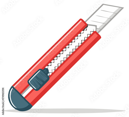 Red Utility Knife with Extended Blade Crafting and Cutting Tool Illustration
