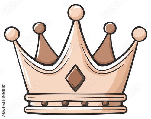 Simple hand drawn beige brown crown icon representing royalty power and victory