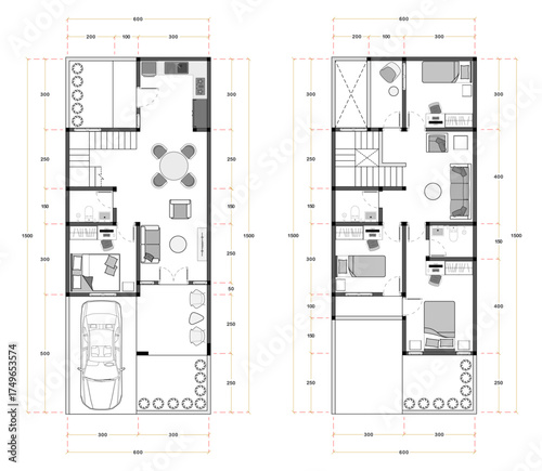 Black and White floor plan of a modern unfurnished house for your design. Suburban house vector blueprint. Architectural background.	