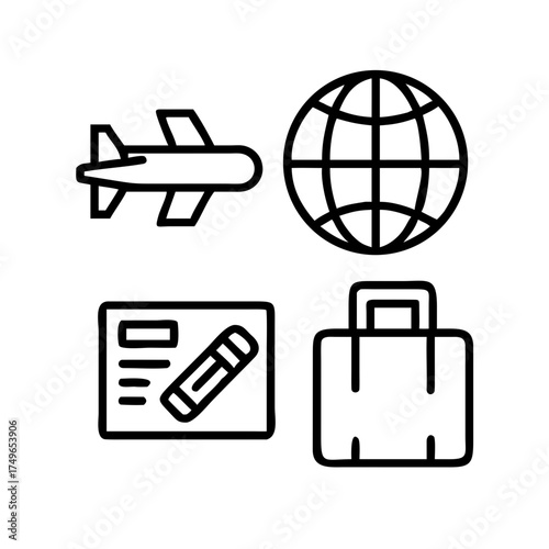 Travel planning icons representing vacation and tourism