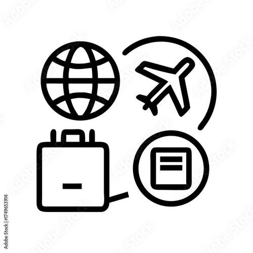 Travel and tourism icons representing global adventure