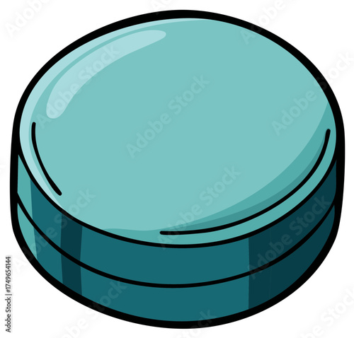 Illustration of a turquoise puck object with black outlines and shadows