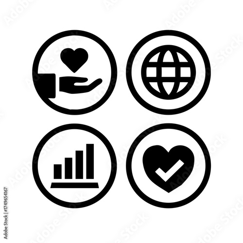 Icon set representing global impact, success, and positive change