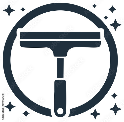 Cleaning squeegee icon inside a circle with sparkling shine effect vector graphic