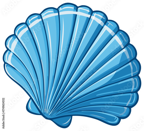 Shiny Blue Seashell Art Marine Bivalve Mollusk Ornament Vector Illustration