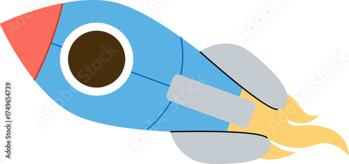 Cartoon Rocket with Flames