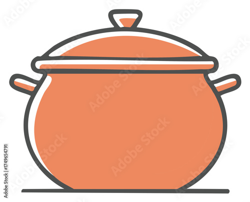Flat design illustration of an orange cooking pot with lid and handles kitchen utensil