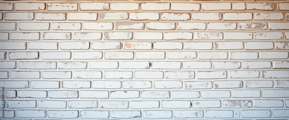 Fototapeta premium Weathered whitewashed brick wall, showing texture and subtle grime, minimal grunge, subtle grunge