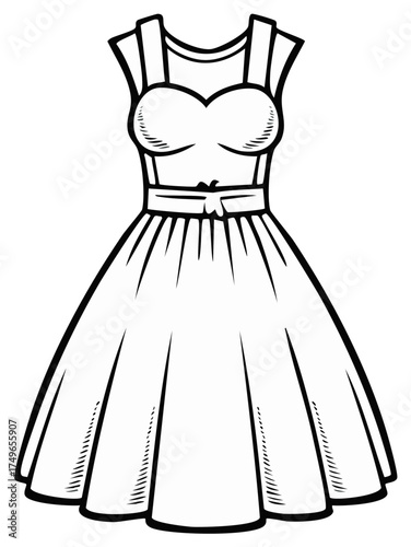 Retro Style Dress Illustration -  Classic Fifties Fashion Outline