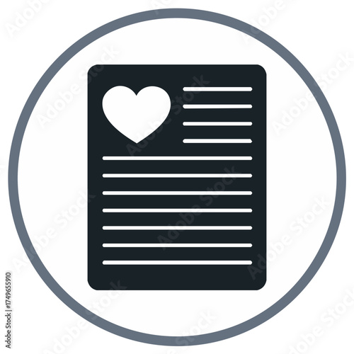 Heart shaped document icon representing love letter or important personal information within a circle