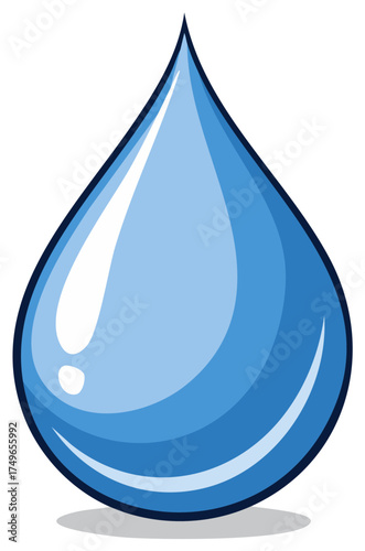 Illustrative Waterdrop Icon Isolated Blue Symbol with Shading and Reflection