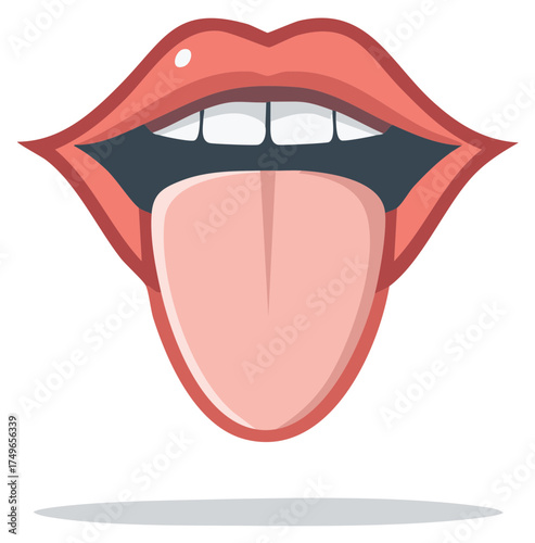 Stylized illustration of red lips with exposed tongue and teeth