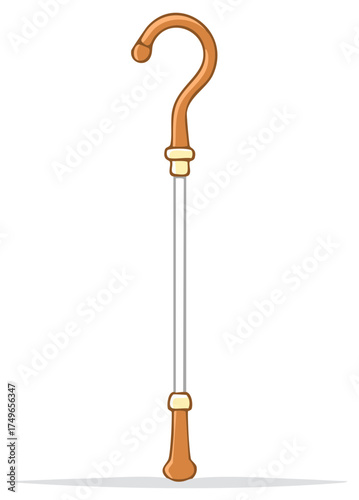 Cartoon illustration of a walking stick for elderly or a cane for help or support