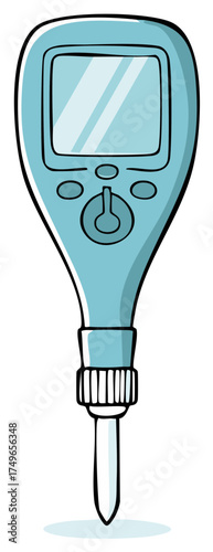 Illustration of a Blue Portable Soil pH Meter Featuring a Digital Display and Power Button for Agriculture Testing