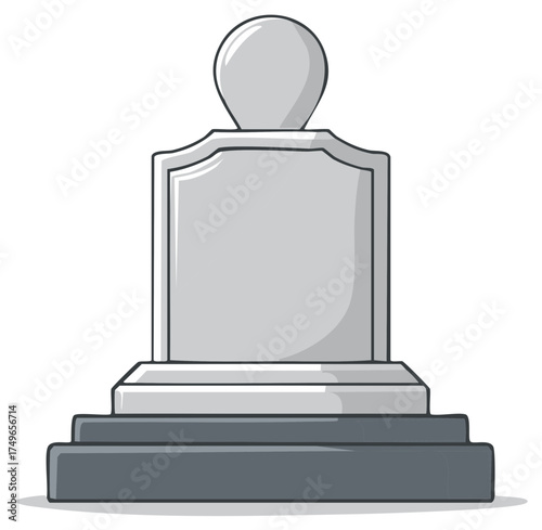 Simple cartoon illustration of a blank gray gravestone or headstone memorial.