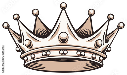 Regal Golden Crown Isolated Vintage Style Illustration Symbolizing Royalty and Power