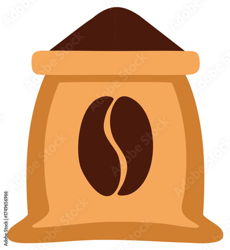 Coffee Sack Illustration: A Brown Bag Filled with Fresh Coffee Beans