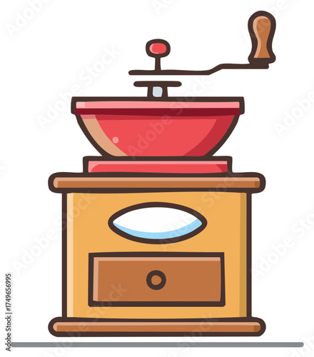 Charming Hand Crank Coffee Grinder Cartoon Illustration for Fresh Bean Grinding