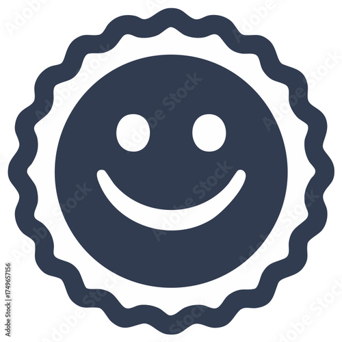 Happy face icon with wavy outer edge represents joy and positivity