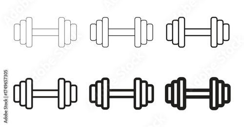 Minimal dumbbell icon set in progressive outline styles for fitness apps, gym UI, workout planners, and health-related interfaces