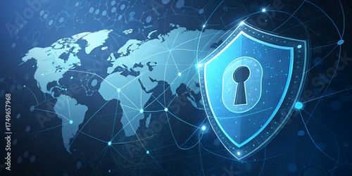 Global cyber security shield protecting world map data