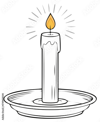 Illustration of a single lit candle on a plate, casting soft light in a simple but elegant design.