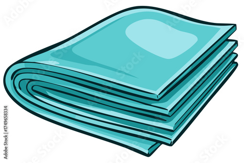 Stack of folded light blue towels with dark outlines
