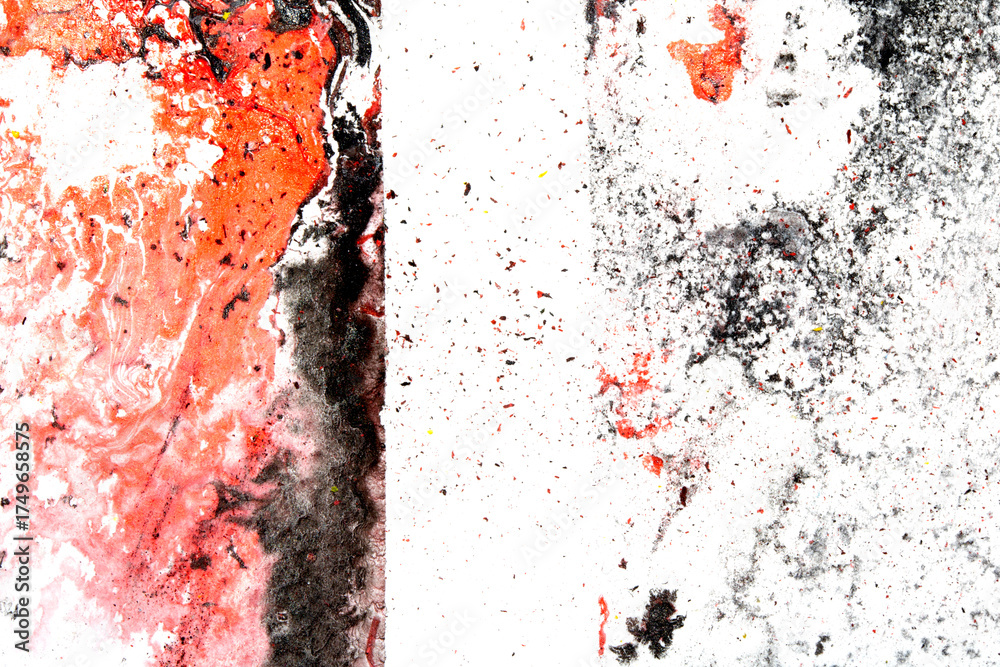 Fototapeta premium Thick Black Ink Paint Splatter and Lines in Black Red Yellow White Expressive