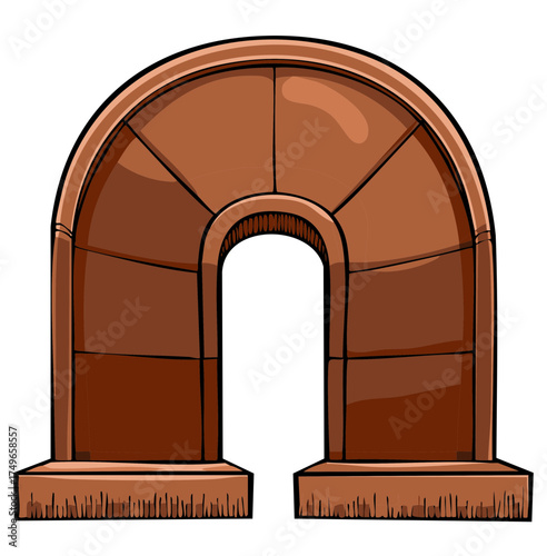 Cartoon illustration of a brown archway with textured details and a white passage