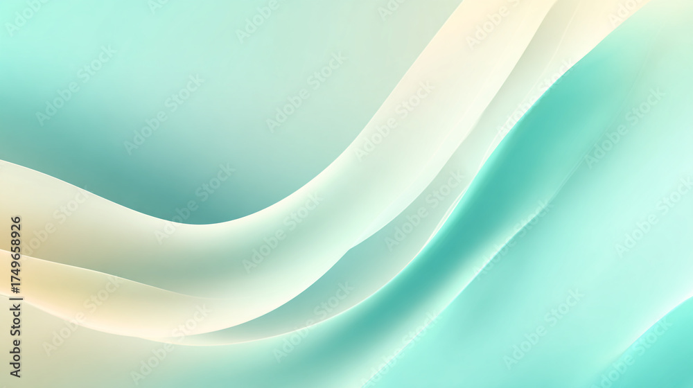 Obraz premium Soft pastel background with gentle waves of teal mint and cream colors