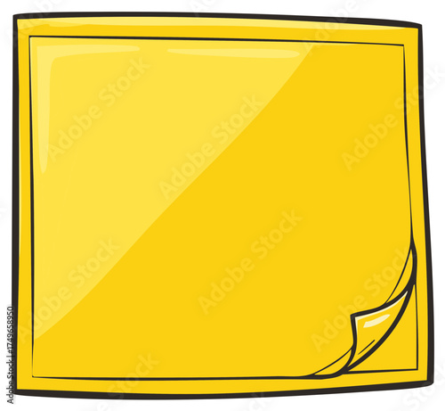 Bright Yellow Sticky Note with Curled Corner and Copy Space