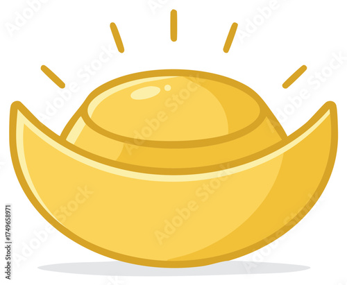 Shiny gold ingot with radiating lines, traditional symbol of wealth