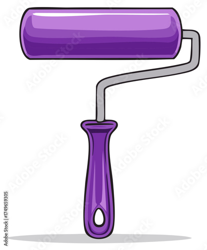 Cartoon paint roller in purple for interior home improvement