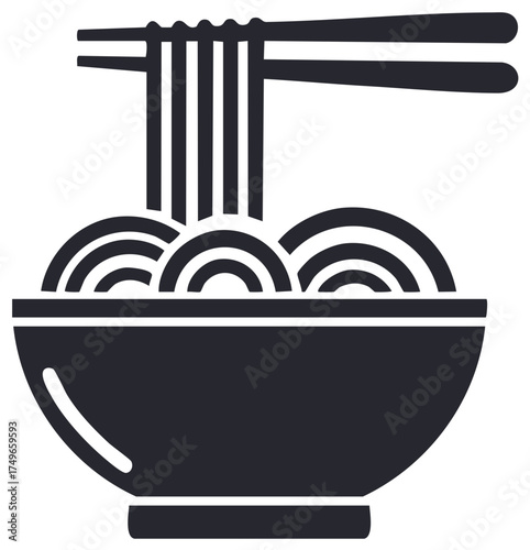 Chopsticks lifting steaming noodles from a bowl minimalist icon