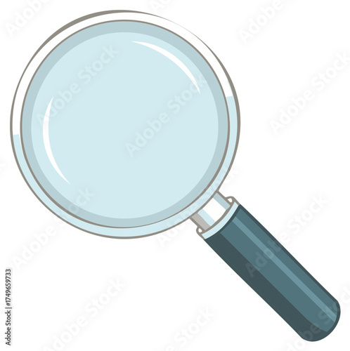 Cartoon Magnifying Glass Illustration, Transparent Lens and Black Handle