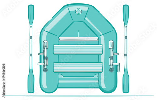 Inflatable rubber dinghy with oars for water recreation vector illustration