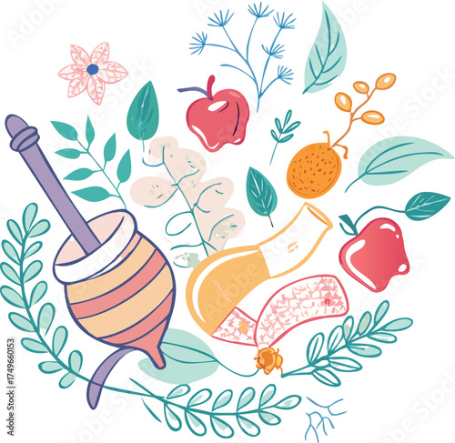 Shana tova rosh hashanah jewish new year honey apple pomegranate design eps silhouette