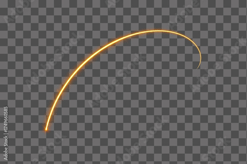 Glowing orange light arc trail with fiery neon curve isolated transparent background PNG