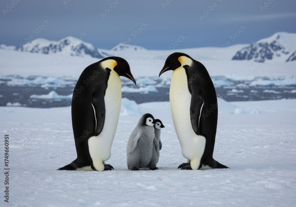 Fototapeta premium Emperor Penguin Family on Snow