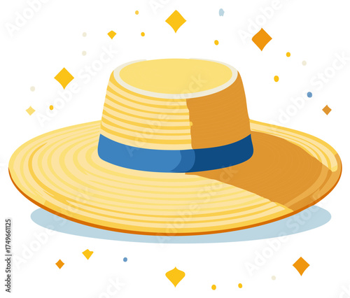 Striking Summer Straw Hat with Blue Ribbon for Vacation Travel Accessories