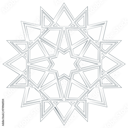 Intricate Islamic geometric star pattern with symmetrical twelve points line art