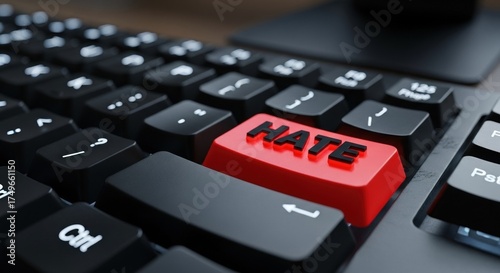 A close-up of a keyboard with a prominent red 