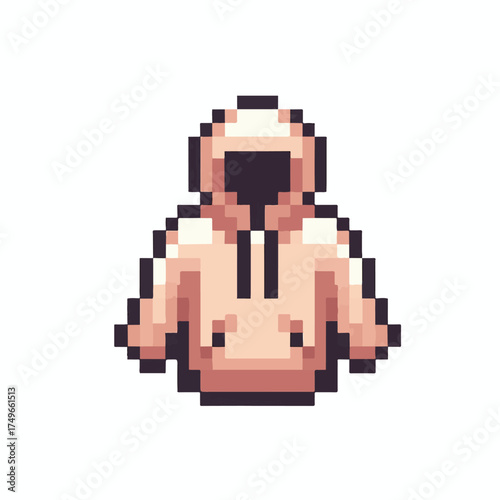 A retro 8-bit pixel art icon of a casual beige hoodie sweatshirt. This vintage-style clothing sprite is an isolated design element for video game assets