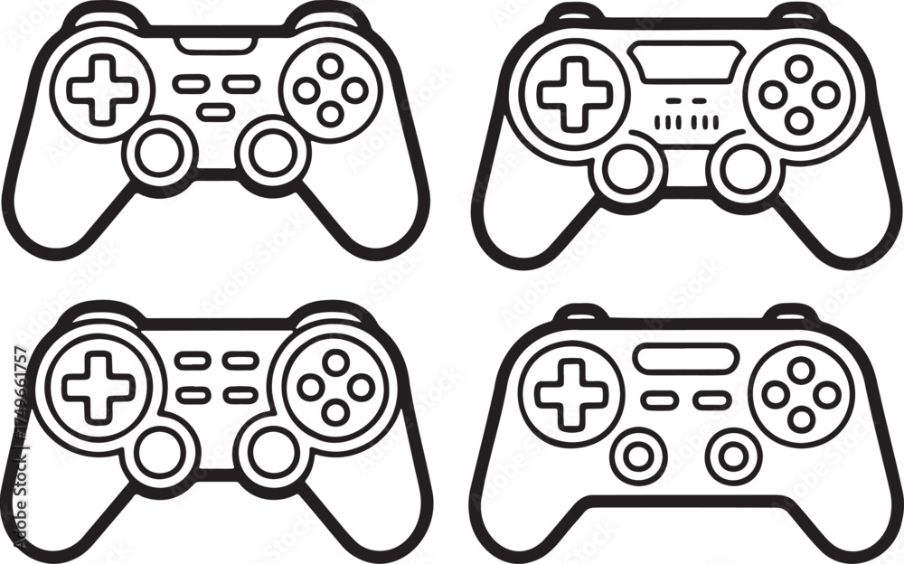 Obraz premium Set of Gaming controller Outline vector illustration isolated On Transparent Background
